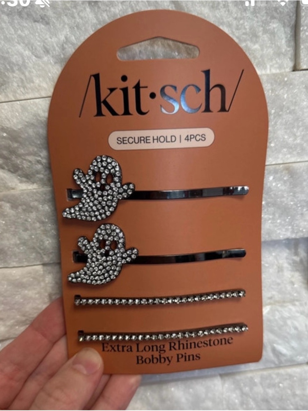 Kitsch Kids Silver Rhinestone Ghost & Bar Bobby Pins - 4 Pack